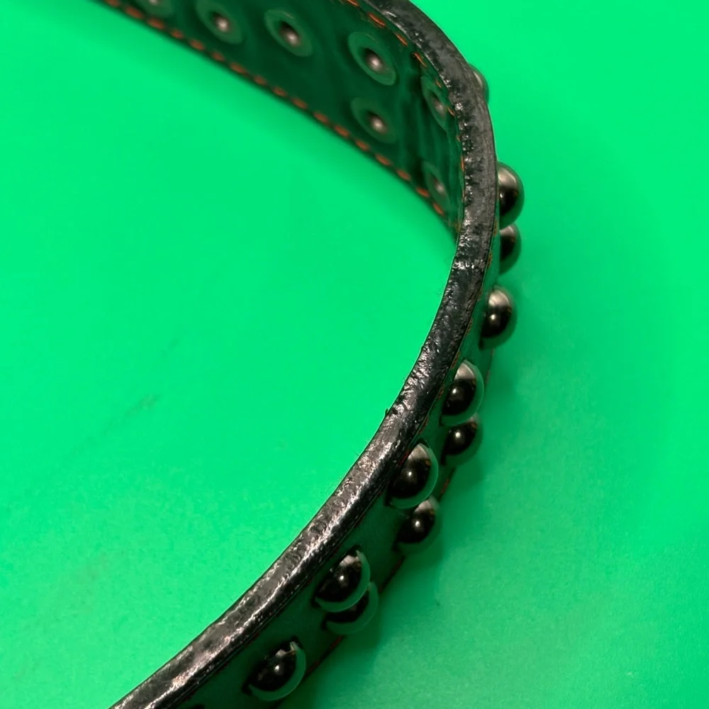Studded Fashion Dog Collar Black Size Large 24” Adjustable Leather Metal Strong